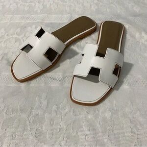 Hermes White and Brown H-Style Sandals